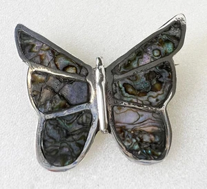 Taxco Sterling Anstecknadel Brosche - MOP Abalone Schmetterling - 1,5"x1-7/8" 4,6g SIGNIERT ELC - Bild 1 von 3