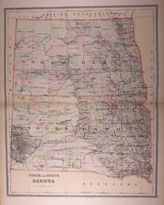 1889 Railroad & County Map of NORTH & SOUTH DAKOTA by Wm. Bradley ~ (18x24)-#12 - Picture 1 of 2