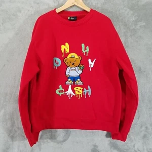 Bleeker and Mercer Sweatshirt Mens XL Red Only Cash Bear Graffiti Streetwear - Picture 1 of 8
