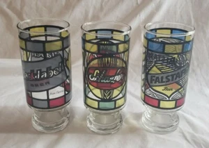 Buntglas Biergläser Schaefer, Falstaff & Black Label Vintage Lot (3) 12oz - Bild 1 von 3