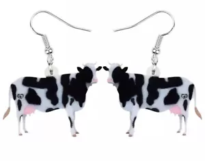 Pendientes divertidos de animales de granja Holstein para vaca lechera ternero, blancos y negros, nuevos - Imagen 1 de 5