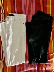 2X Sz 12 Women Jeans BETTINA LIANO Black Skinny White Frayed FACTORIE FREE POST - Picture 1 of 10