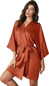 Women'S Silk Robe Satin Kimono Robe for Bride Bridesmaids Short Bridal Party Rob - Picture 1 of 12