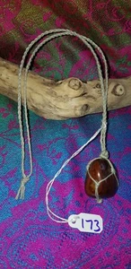 handmade waxed grey hemp cord macrame knot car mirror hanger tigers eye #173 - Picture 1 of 1