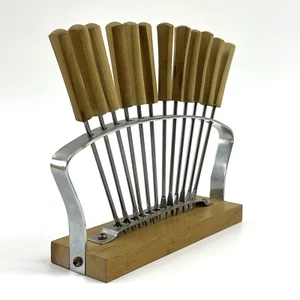 Cocktailgabeln Vintage Set 12x | Holzgriff Retro 60er Design | Halter Metall - Picture 1 of 7