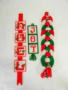 Plastic Canvas Needlepoint Wall Hanging Christmas Decor Noel/Joy & Crochet Knit - Picture 1 of 4