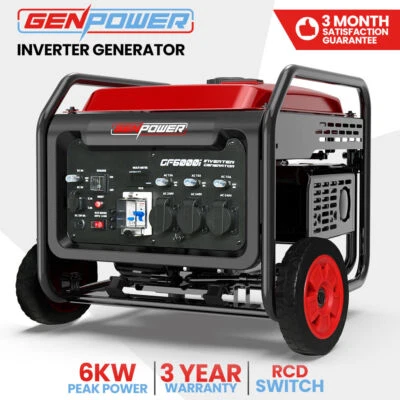 GENPOWER 6kW Peak 5kW Open Frame Inverter Generator 3x15A RCD Petrol Portable - image 1 of 4