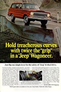 Anuncio impreso vintage 1967 coche Kaiser Jeep Corp sostiene curvas traicioneras doble agarre - Imagen 1 de 2