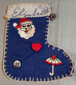 Christmas Blue Stockings Felt Craft Hand Sewn Beaded Sequin Decor Elizabeth - Picture 1 of 4