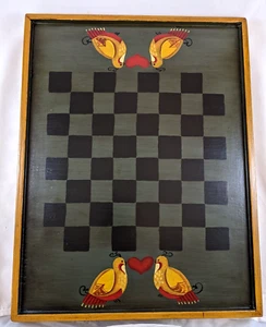 Vintage Folk Art Game Board Checkerboard w/ Love Doves - Picture 1 of 12