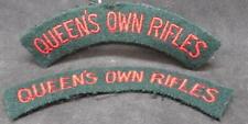 Queen's Own Rifles of Canada Pair of WWII Era Embroidered Shoulder Flashes