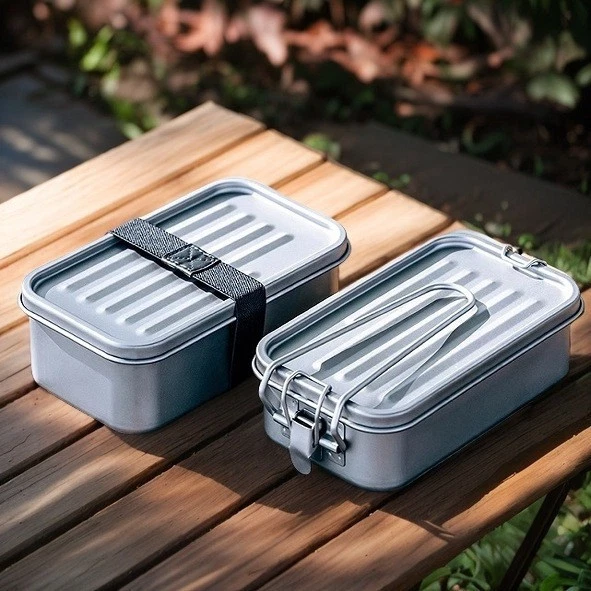 Outdoor Camping Fishing Cookware Mess Kit 900ml Gray Titanium Lunch Box Mess Tin - Image 1 of 4