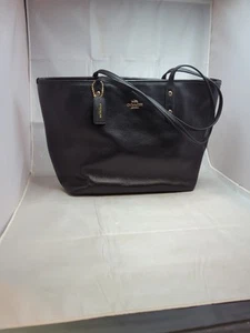 Coach City Black Crossgrain Leather Double Handles Zipper Tote Shoulder Bag - Picture 1 of 7