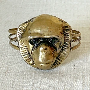 Vintage Handmade Monkey Head Copper Brass Cuff Bracelet - Picture 1 of 9