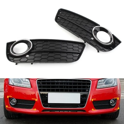 For Audi A5 2008-2011 1Pair Front Bumper Fog Light Grille Cover With Chrome Ring Foto 1 de 4