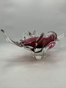 CHRIBSKA ART GLASS LIPS BOWL JOSEF HOSPODKA BOHEMIA CRANBERRY YELLOW CZECH (SN) - Picture 1 of 24