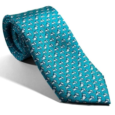Галстук шелковый с принтом мотив собаки Aqua Blue (ручная работа) - Изображение 1 из 4