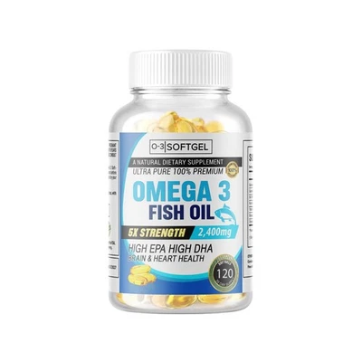 Cápsulas blandas de aceite de pescado Omega 3 3x fuerza 2400 mg EPA y DHA, máxima potencia 1 botella Foto 1 de 4