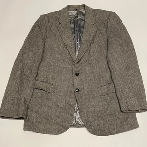 Tweed Blazer Jacket Mens 40R Wool Country Hunting Riding Grey Herringbone - Picture 1 of 12