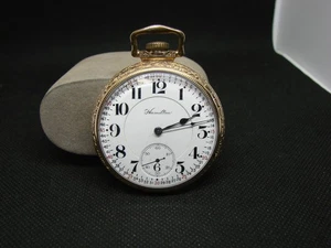 POCKET WATCH HAMILTON 17j 978 RAILROAD STYLE GOLD FILLED 49 mm CASE ! ccc8 - Picture 1 of 4