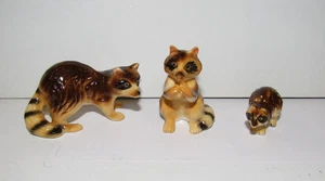 VINTAGE HAGEN-RENAKER WELL DETAILED BROWN 3 PIECE CERAMIC RACCOON FAMILY - Picture 1 of 5