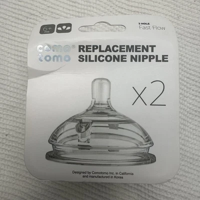 1W) Como Tomo Fast Flow Silicone Replacement Nipples 3 Hole 6+ Months 2-pc - Image 1 of 4