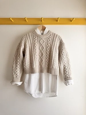 Isabel Marant Etoile wool fisherman cropped cable knit sweater ivory cream 36 FR - Image 1 of 4