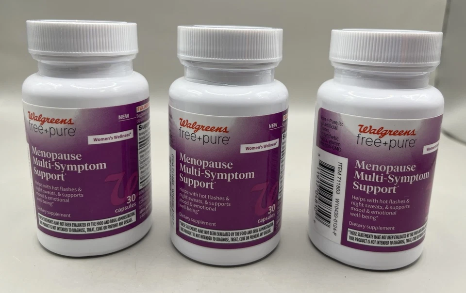 Lote de (3) Walgreens GRATIS+PURA Menopausia Multi-Síntomas Apoyo 30 cápsulas cada una Foto 1 de 4
