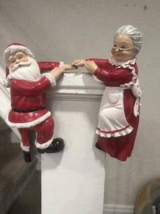 Vtg Christmas Hand Painted Mr. Mrs. Santa Claus Shelf Sitters Hangers Wall Mount - Picture 1 of 8