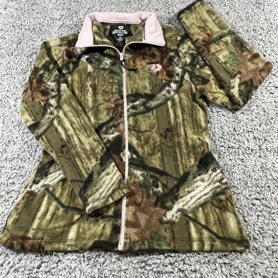 Mossy Oak Fleece Full Zip Jacket Child Sz Small 4-5 Camo Green Pink Collar Soft - Image 1 of 4