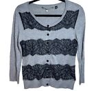 Anthropologie Knitted & Knotted Cardigan Gray Black Lace Silk Blend Sweater M