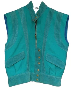 Chaleco de mujer UIC vintage talla US 4 EUR 36 verde denim cremallera ribete de pana - Imagen 1 de 7