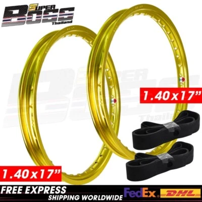 Rueda de aluminio INFINITY amarilla 1,40x17" 36 orificios (1 par) y tiras de llanta Foto 1 de 4