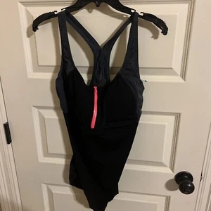Speedo Badeanzug Damen 14 schwarz rosa Ausdauer + einteiliger halber Reißverschluss vorne 7238540 - Bild 1 von 13