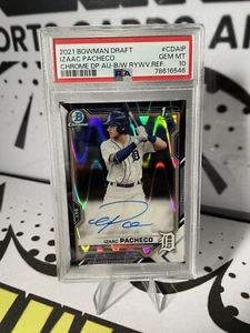 2021 Bowman Draft Chrome 1st Black White Ray Wave Auto Izaac Pacheco PSA 10 - Picture 1 of 2