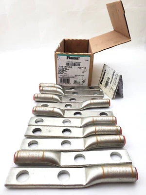Box of 10 Panduit LAB1/0-12-X Aluminum Crimp Lug Two Hole 1/0 AWG 1/2" Stud Hole - Image 1 of 4