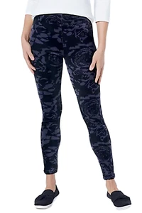Cuddl Duds Double Plush Velour Leggings Grey Shadow Flower Size M A293100 - Picture 1 of 2