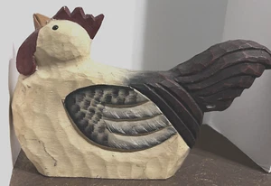 Hand Carved & Painted Rooster Hand Signed Wood 12" X 7" White Gray/Red Bird Farm - Picture 1 of 13