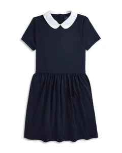 Polo Ralph Lauren Collared Crepe Dress Girls' XL (16) Navy/White Button Back S/S - Picture 1 of 17