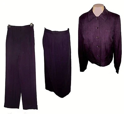 3-PC Suit: Jacket Pants & Skirt, Talbots, Pure-Silk Purple  4 - Изображение 1 из 4