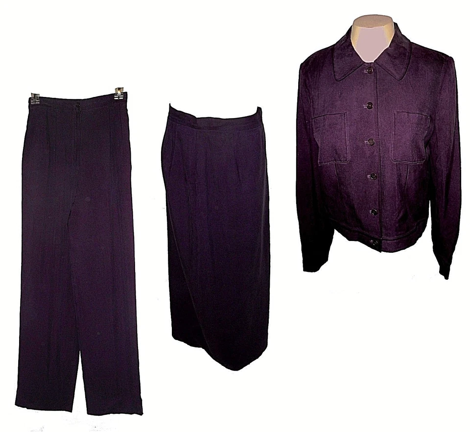 3-PC Suit: Jacket Pants & Skirt, Talbots, Pure-Silk Purple  4 - Image 1 of 4