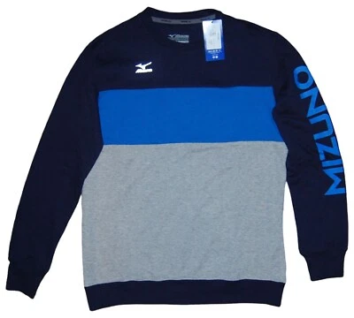 NUEVO CON ETIQUETAS Mizuno Mujer Retro Crew Voleibol Cuello Redondo Sudadera Mediana Azul Rayas Foto 1 de 4
