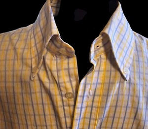 Lacoste Mens Large Plaid Button Down Shirt Long Sleeve Yellow Blue Croc Logo Vtg - Picture 1 of 11