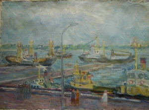 Ukrainian Soviet Oil Painting postimpressionism ship sea berth Seascape - Picture 1 of 7