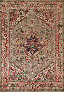 Classic Luxury Hand-Knotted Heriz Serapi Indian Area Rug for Living Room 9x12 ft