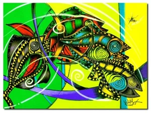 Original Abstract Abstract Fish Art Artist Direct, BEAUTIFUL DESIGN, Must See NR - Picture 1 of 7