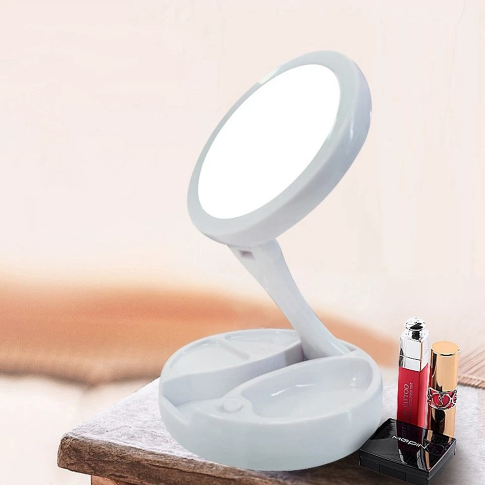 360 Rotated Carry Makeup Mirror Light LED Double Sided 10x Beauty-Magnify Mirror
