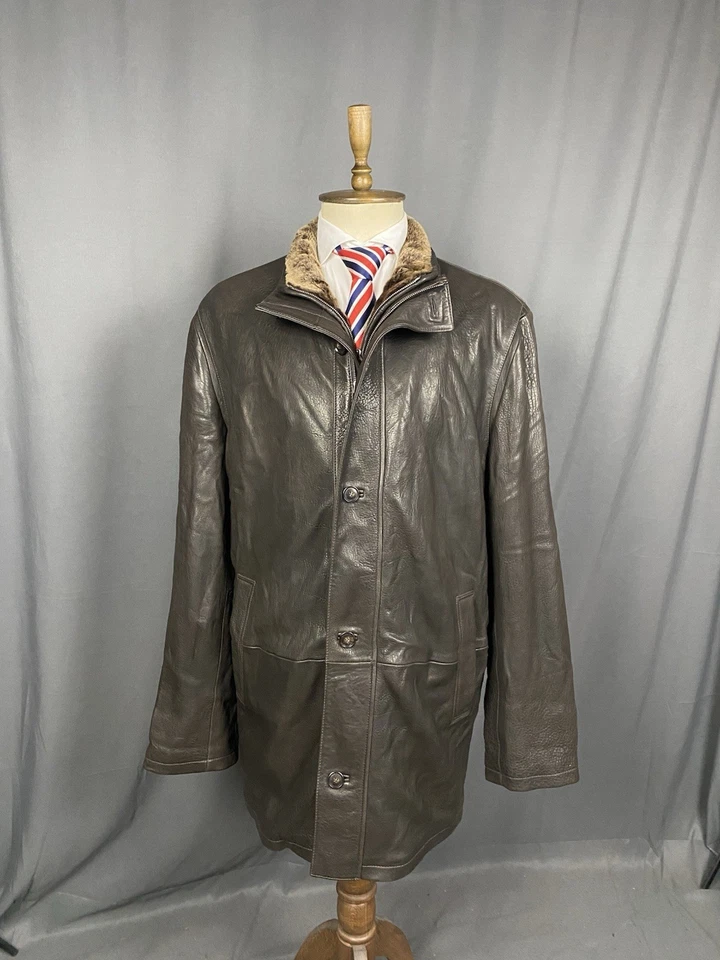 Abrigo de invierno aislado de cuero napa de cordero marrón Hugo Boss para... - Imagen 1 de 4