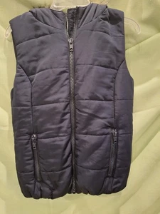 #502 Liz Claiborne wattierte gefütterte Weste Kapuze Kunstfell Damen Gr. Small schwarz - Bild 1 von 4