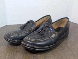 BORN Leather Driving Loafers Womens 9.5 Black Tassled Stitching Slip On Classic  - Picture 1 of 15